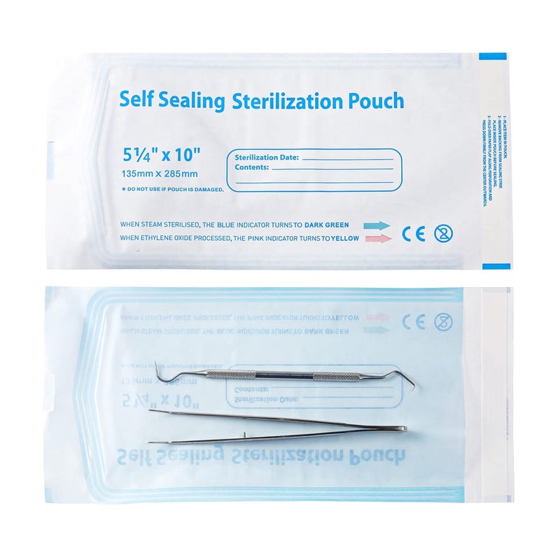 Annhua 5.3 x 11" Self-Sterilization Pouches 100 PCS Self Seal Sterilizer Bags, Used for Dentist Tools, Beauty Toolkits and Nail Tools - Image 1